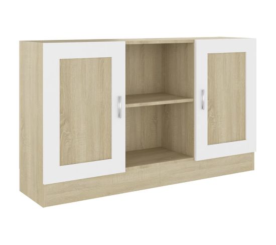 Buffet Blanc Et Chêne Sonoma 120x30,5x70 Cm Bois D'ingénierie