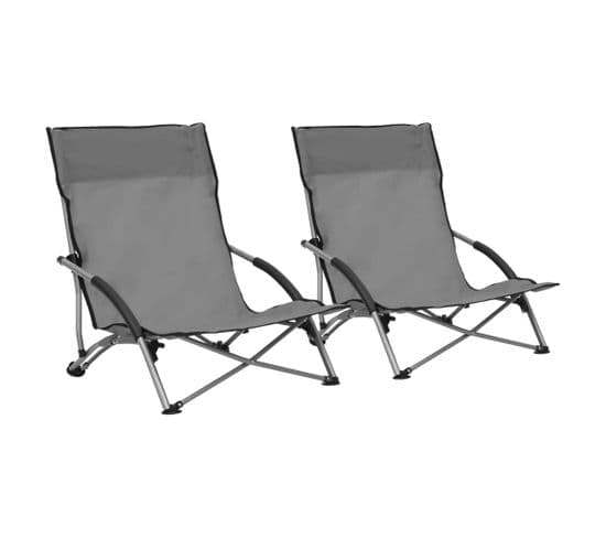 Chaises De Plage Pliables 2 Pièces Gris Tissu