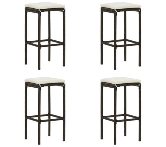 Tabourets De Bar Avec Coussins 4 PCs Marron Résine Tressée