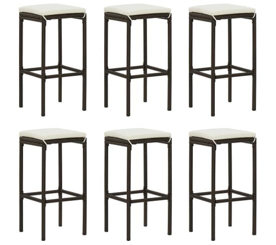 Tabourets De Bar Avec Coussins Lot De 6 Marron Résine Tressée