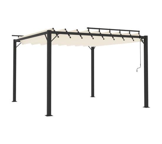 Tonnelle Avec Toit à Persienne 3x3 M Crème Tissu Et Aluminium