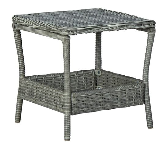 Table Basse En Résine Tressée - 45x45x46.5 Cm - Gris Clair