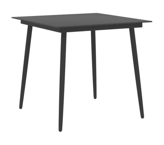 Table À Dîner De Jardin Noir 80x80x74 Cm Acier Et Verre