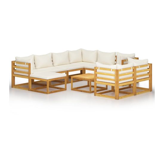 Salon De Jardin 10 PCs Avec Coussin Crème Bois D'acacia Solide