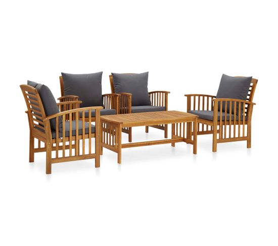 Salon De Jardin 5 PCs Avec Coussins Bois D'acacia Solide