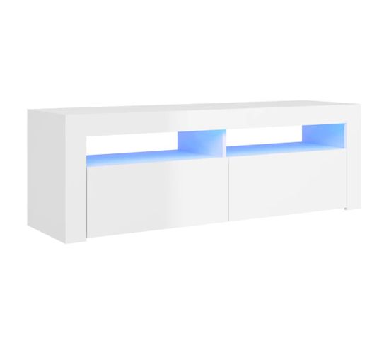 Meuble TV Avec Lumières LED Blanc Brillant 120x35x40 Cm