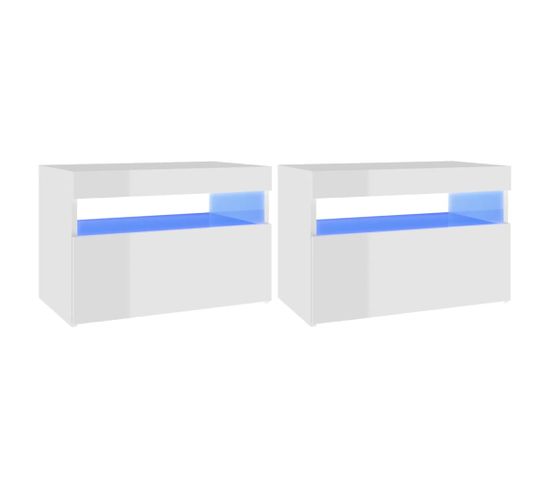 Meubles TV Avec Lumières LED 2 PCs Blanc Brillant 60x35x40 Cm