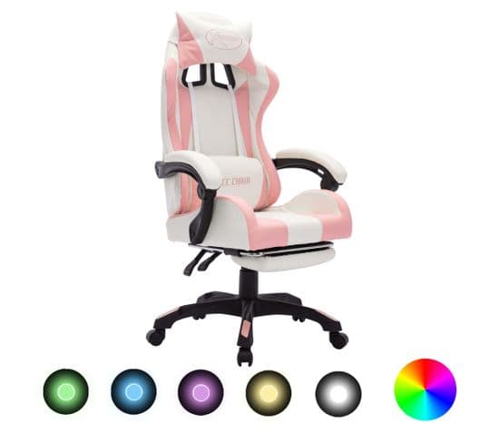 Fauteuil De Jeux Vidéo Avec LED Rvb Rose Et Blanc Similicuir