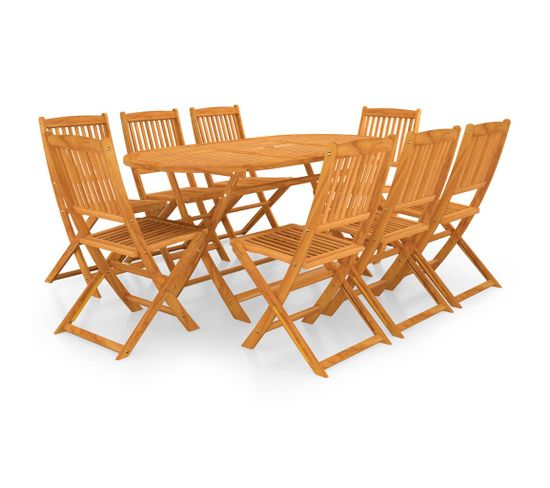 Mobilier à Dîner De Jardin Pliable 9 Pièces Bois D'acacia Solide