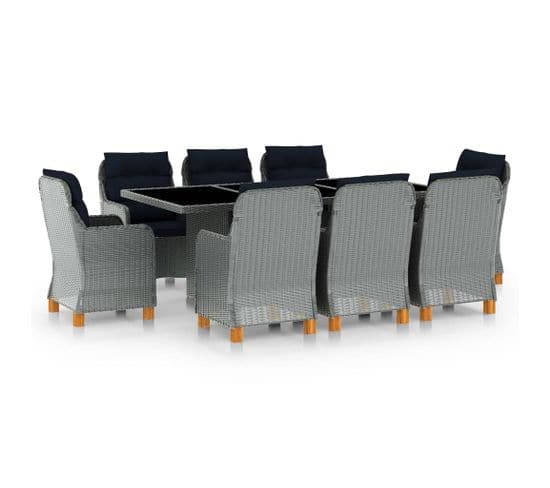 Mobilier À Dîner 9 PCs Avec Coussins Résine Tressée Gris Clair