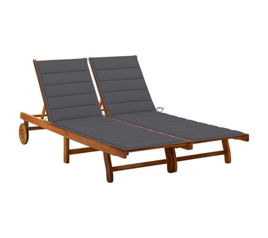 Chaise Longue De Jardin 2 Places Avec Coussins Acacia Solide