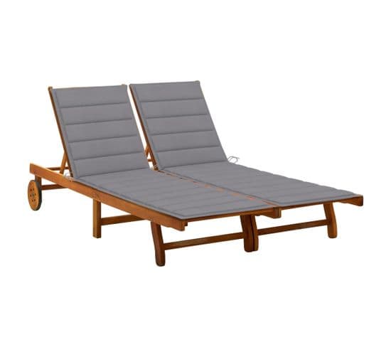 Chaise Longue De Jardin 2 Places Avec Coussins Acacia Solide