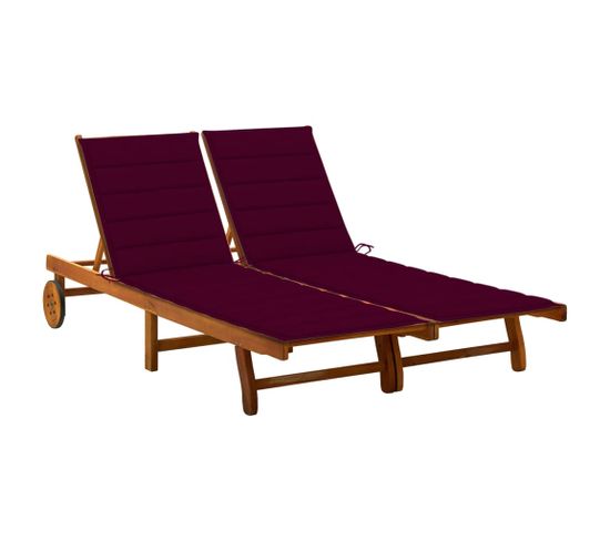 Chaise Longue De Jardin 2 Places Avec Coussins Acacia Solide