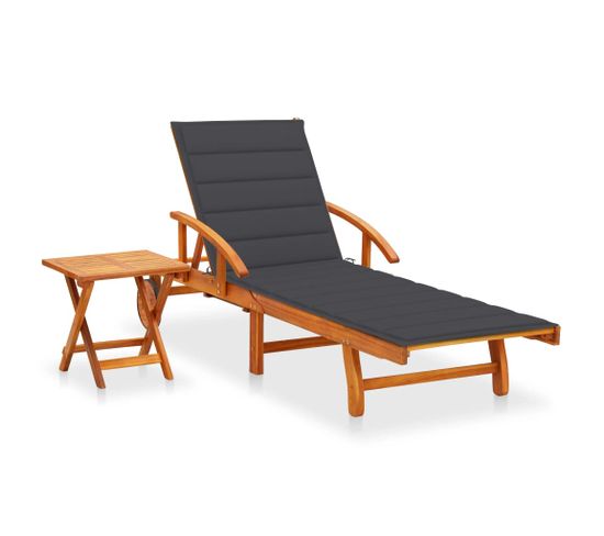 Chaise Longue De Jardin Avec Table Et Coussin Bois D'acacia