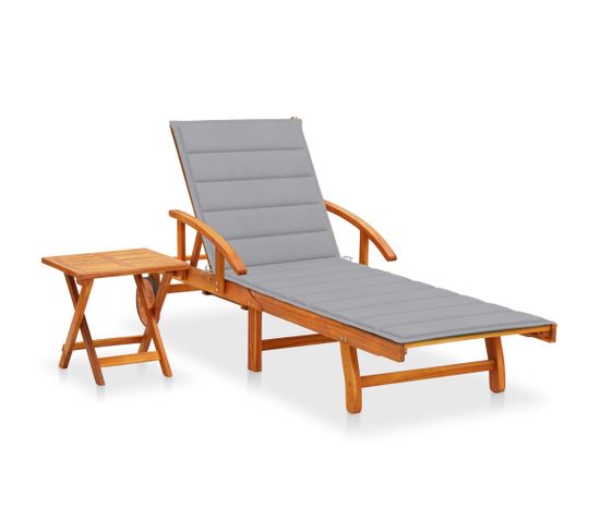 Chaise Longue De Jardin Avec Table Et Coussin Bois D'acacia