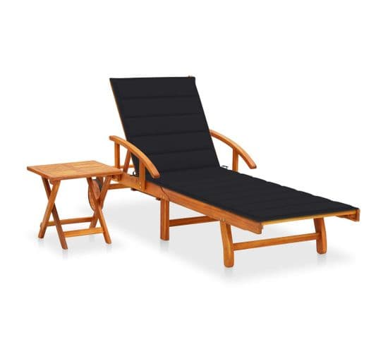 Chaise Longue De Jardin Avec Table Et Coussin Bois D'acacia