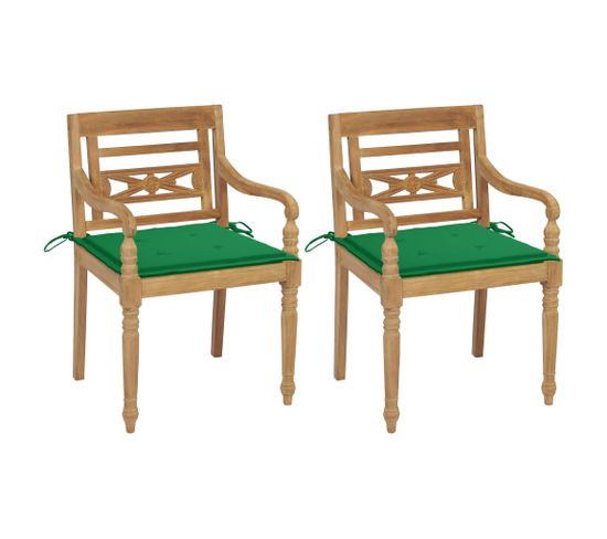 Chaises Batavia 2 PCs Avec Coussins Verts Bois De Teck Massif