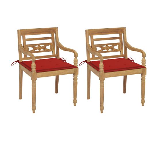 Chaises Batavia 2 PCs Avec Coussins Rouges Bois De Teck Massif