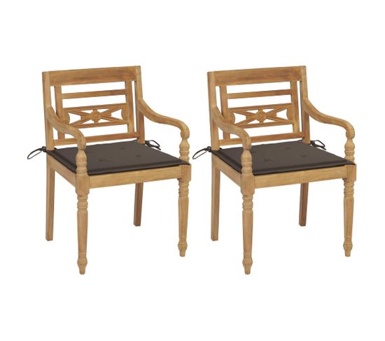 Chaises Batavia 2 PCs Avec Coussins Taupe Bois De Teck Massif