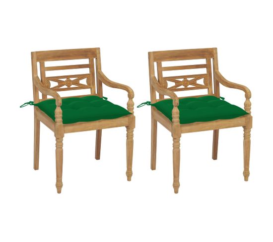 Chaises Batavia 2 PCs Avec Coussins Verts Bois De Teck Massif