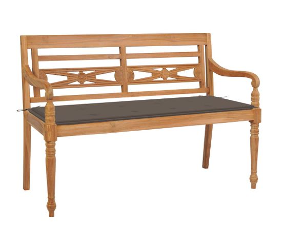 Banc Batavia Avec Coussin Taupe 120 Cm Bois De Teck Massif