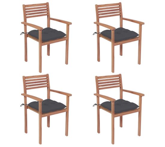 Chaises De Jardin 4 PCs Avec Coussins Anthracite Teck Solide