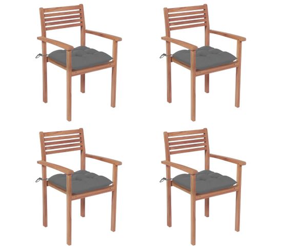 Chaises De Jardin 4 PCs Avec Coussins Gris Bois De Teck Solide