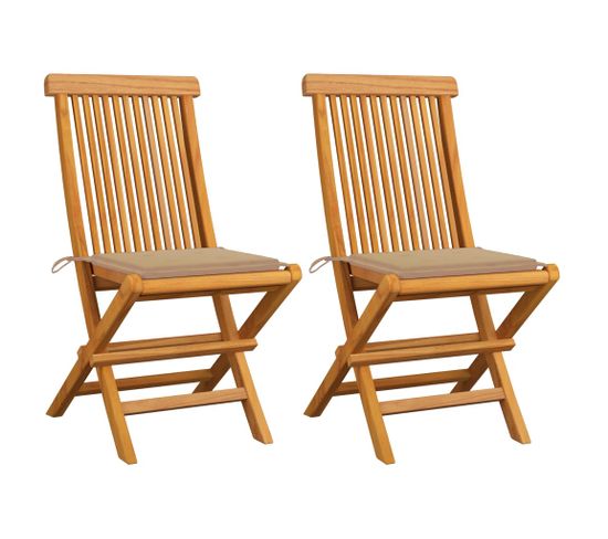 Chaises De Jardin Avec Coussins Beige 2 PCs Bois De Teck Massif