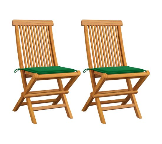 Chaises De Jardin Avec Coussins Vert 2 PCs Bois De Teck Massif