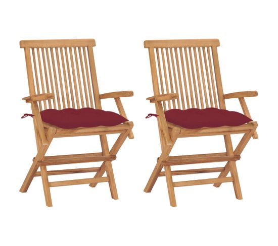 Chaises De Jardin Avec Coussins Rouge Bordeaux 2pcs Teck Massif