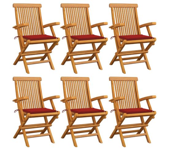 Chaises De Jardin Avec Coussins Rouge 6 PCs Bois De Teck Massif