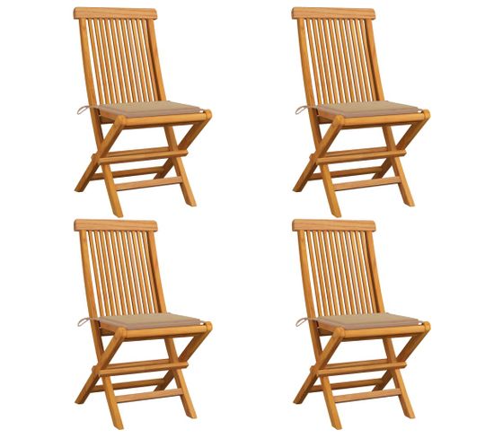 Chaises De Jardin Avec Coussins Beige 4 PCs Bois De Teck Massif