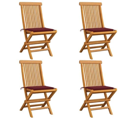 Chaises De Jardin Avec Coussins Rouge Bordeaux 4pcs Teck Massif