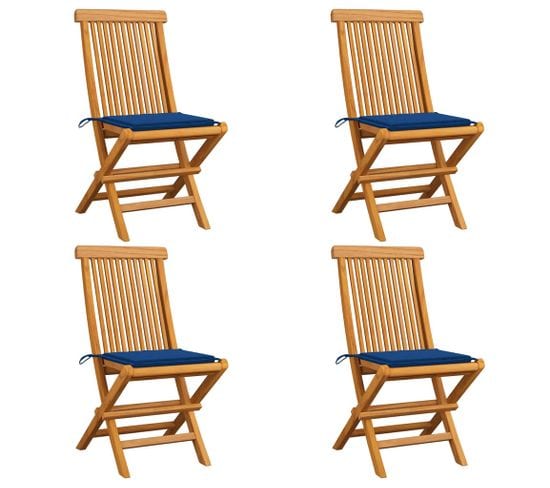 Chaises De Jardin Avec Coussins Bleu Royal 4 PCs Bois De Teck