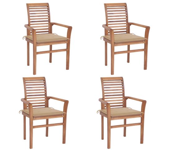 Chaises À Dîner 4 PCs Avec Coussins Beige Bois De Teck Solide