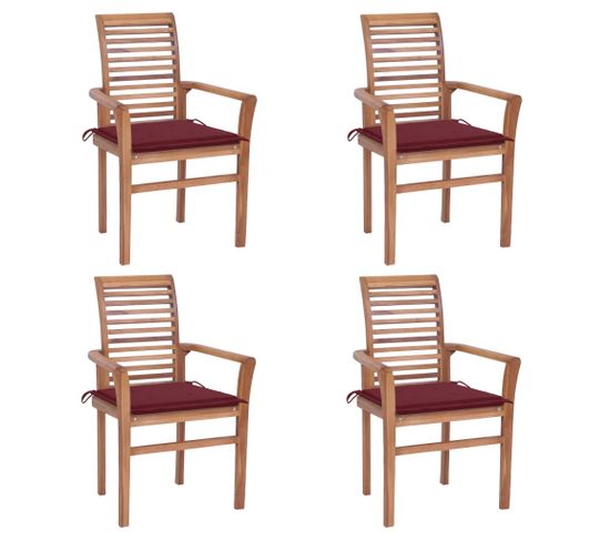 Chaises À Dîner 4pcs Avec Coussins Bordeaux Bois De Teck Massif