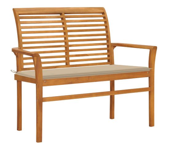 Banc De Jardin Avec Coussin Beige 112 Cm Bois De Teck Massif