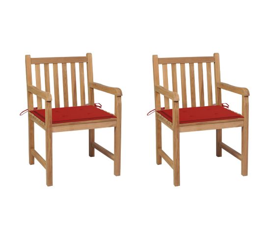 Chaises De Jardin 2 PCs Avec Coussins Rouge Bois De Teck Massif