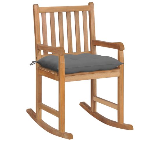 Chaise À Bascule Avec Coussin Gris Bois De Teck Solide