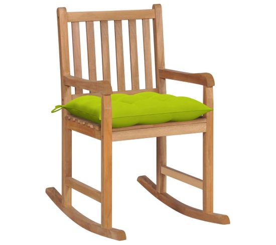 Chaise À Bascule Avec Coussin Vert Vif Bois De Teck Solide