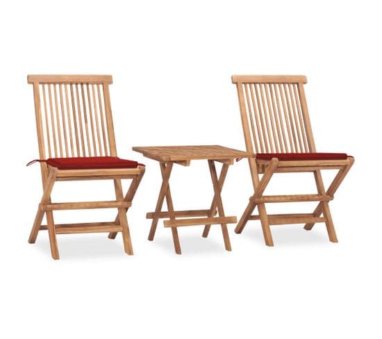 Mobilier À Dîner D'extérieur Pliable Avec Coussin 3 PCs Teck