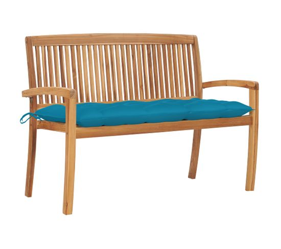 Banc De Jardin Empilable Et Coussin 128,5cm Bois De Teck Massif