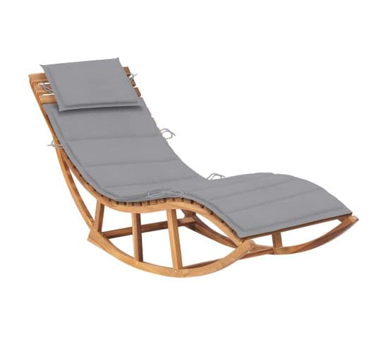 Chaise Longue à Bascule Avec Coussin Bois De Teck Solide