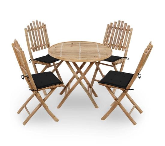 Mobilier À Dîner D'extérieur Pliable 5 PCs Avec Coussins Bambou