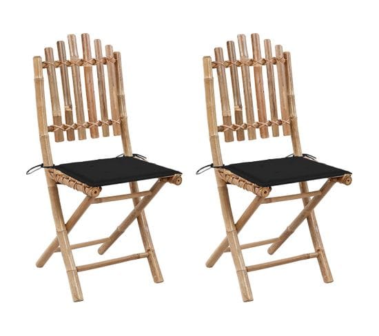 Chaises Pliables De Jardin 2 PCs Avec Coussins Bambou