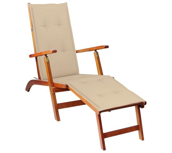 Chaise De Terrasse Avec Repose-pied Et Coussin Acacia Solide