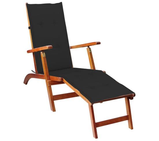 Chaise De Terrasse Avec Repose-pied Et Coussin Acacia Solide