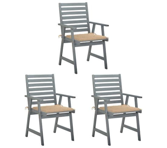 Chaises À Dîner D'extérieur 3 PCs Avec Coussins Acacia Massif