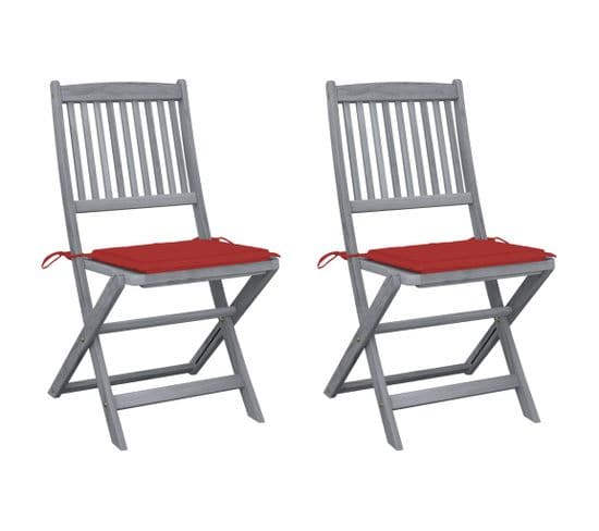 Chaises Pliables D'extérieur 2 PCs Avec Coussins Bois D'acacia