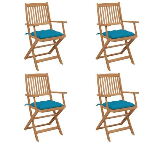 Chaises Pliables De Jardin 4 PCs Avec Coussins Bois D'acacia